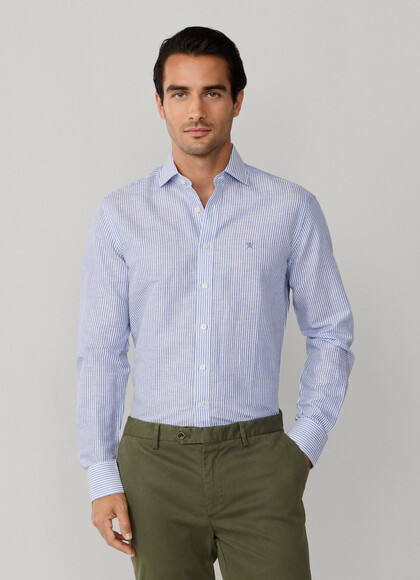 Tailored Fit Linen-Cotton Stripe Shirt
