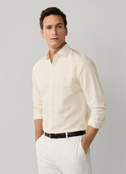 Tailored Fit Linen-Cotton Stripe Shirt