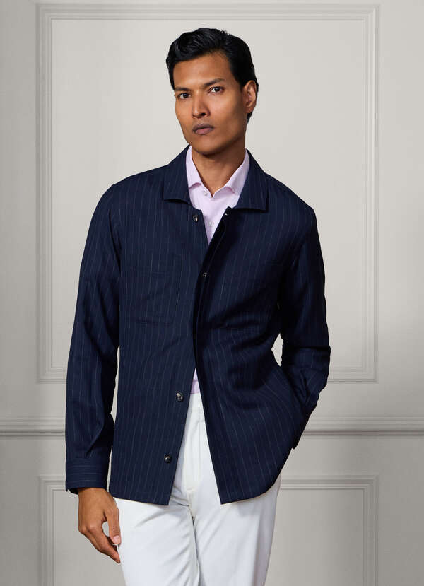 Wool-Silk Striped Overshirt - Woven In Italy - 2 Wool-Silk Striped Overshirt - Woven In Italy - 2